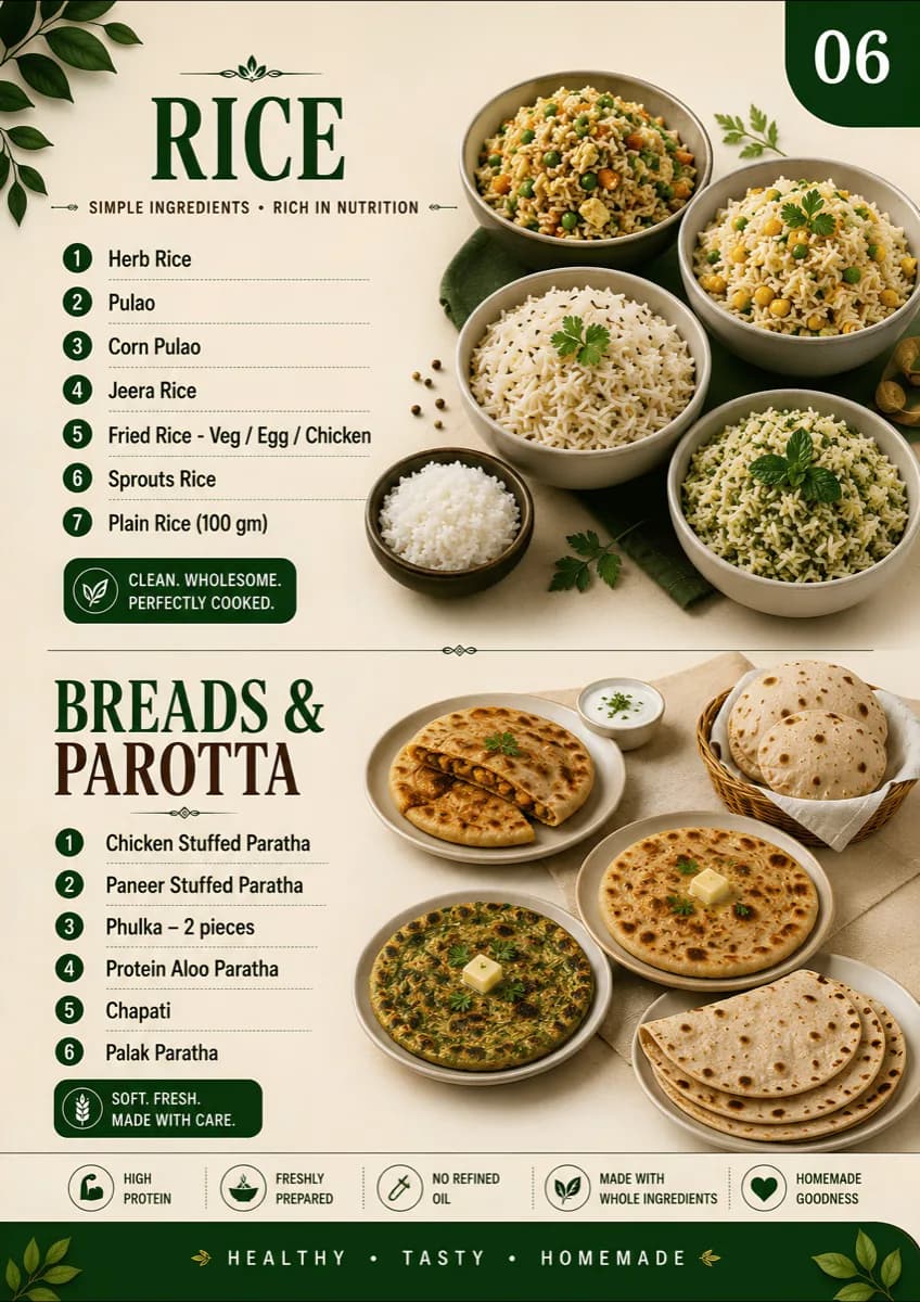 Puradhapetti menu — Rice & breads