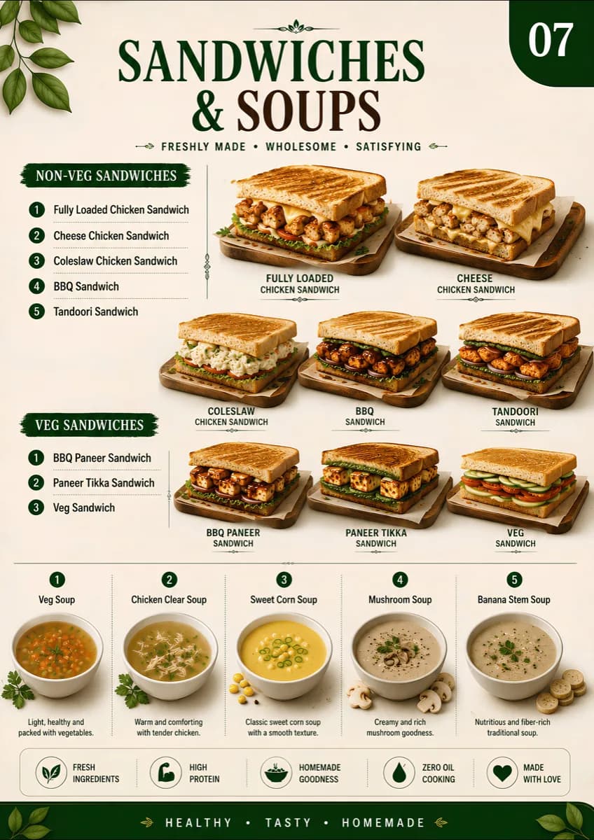Puradhapetti menu — Sandwiches & soups
