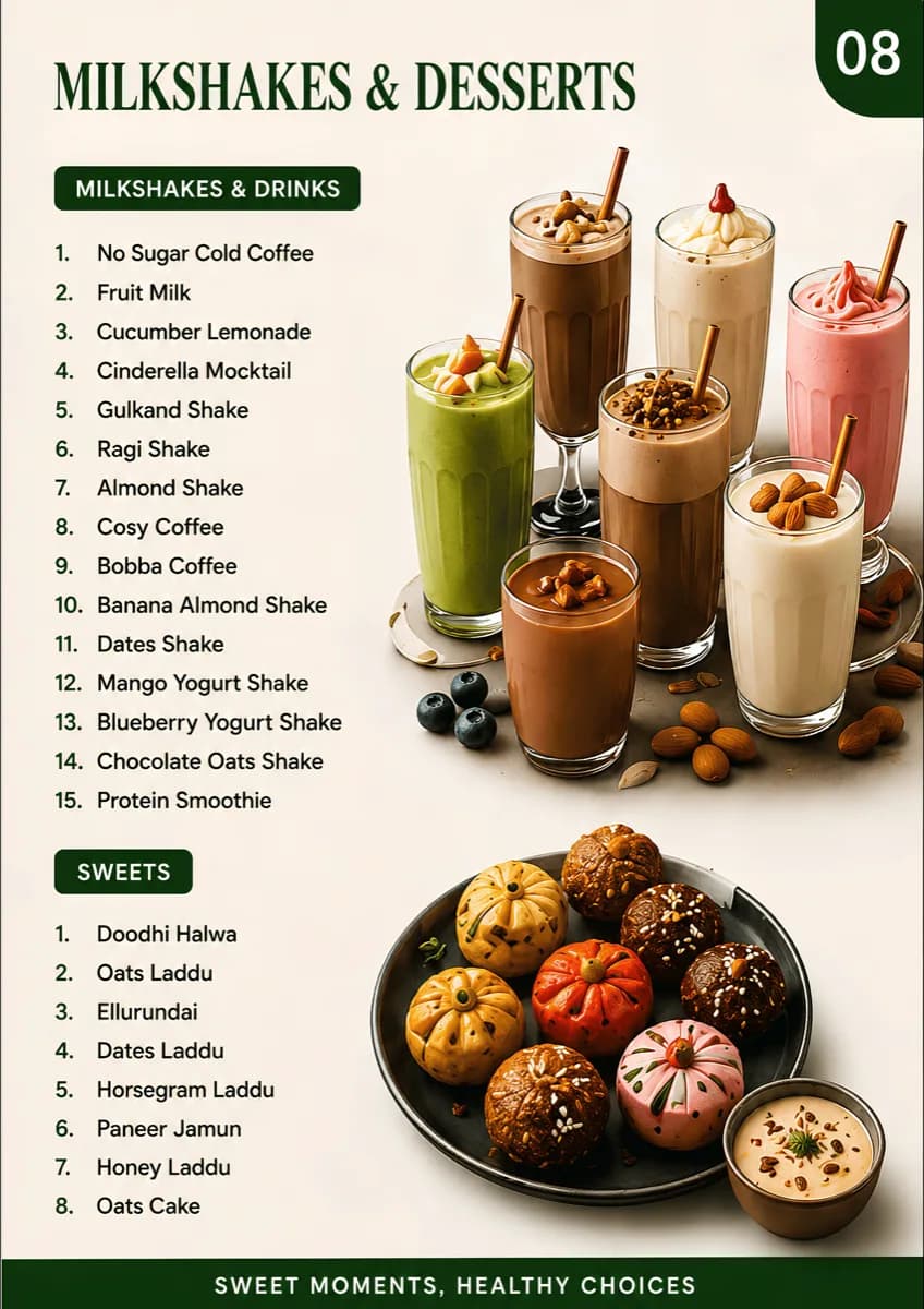 Puradhapetti menu — Milkshakes & desserts