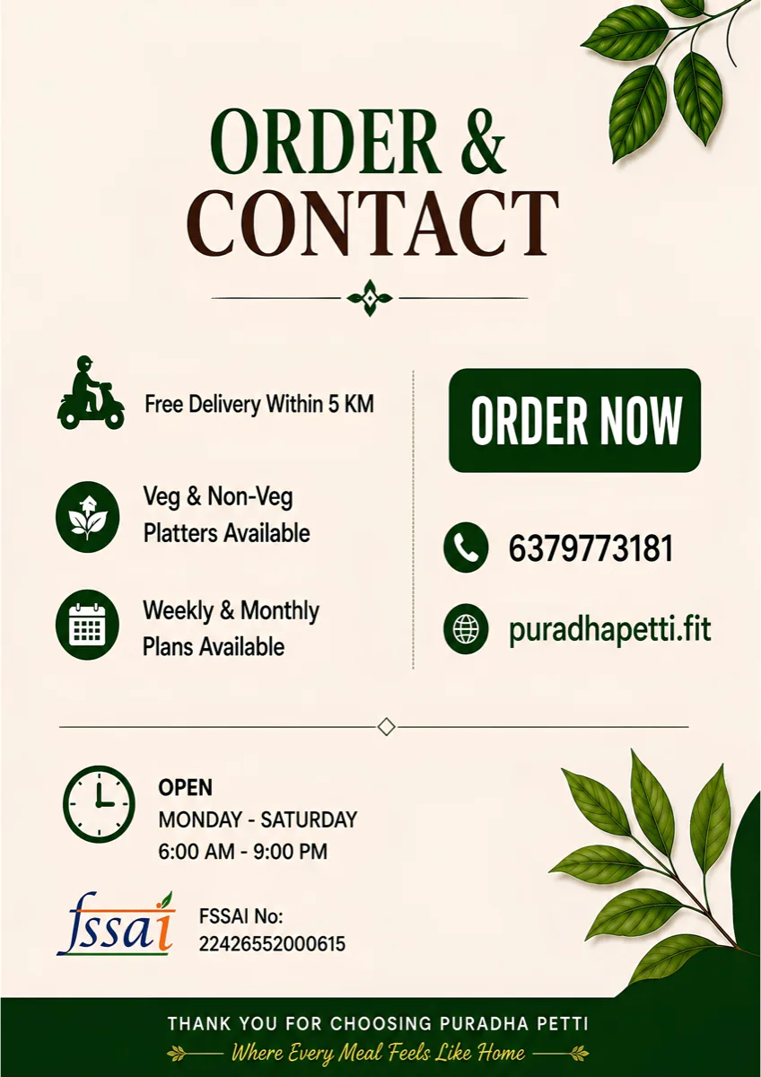 Puradhapetti menu — Order & contact